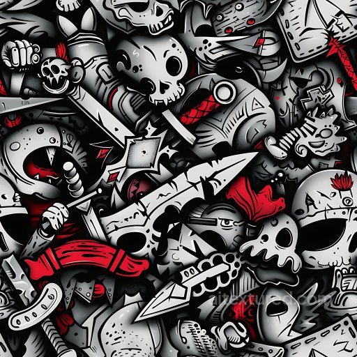 Seamless 3D PBR Graffiti Texture Featuring Skulls and Fantasy Weapon Art texture preview