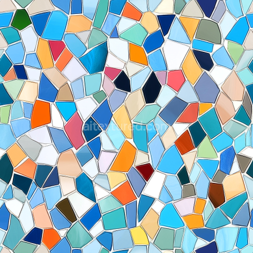 Seamless 3D Mosaic PBR Texture Featuring Colorful Ceramic Irregular Tiles texture preview