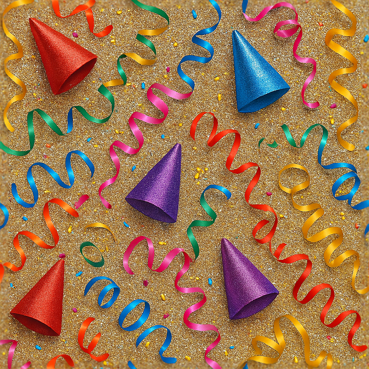 Glitter Party Hats And Ribbons For New Year seamless PBR texture preview