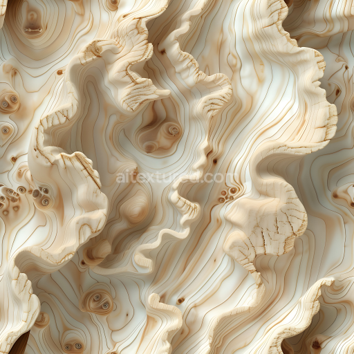Seamless 3D PBR Texture of Light Pine Wood with Detailed Natural Knots and Curved Grain