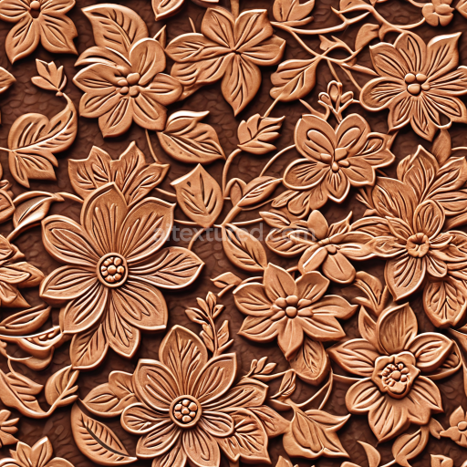 Seamless 3D Embossed Floral Brown Leather PBR Texture with Raised Pattern