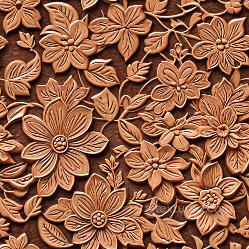 Embossed Floral Brown Leather PBR Texture with Raised Pattern seamless Leather PBR texture