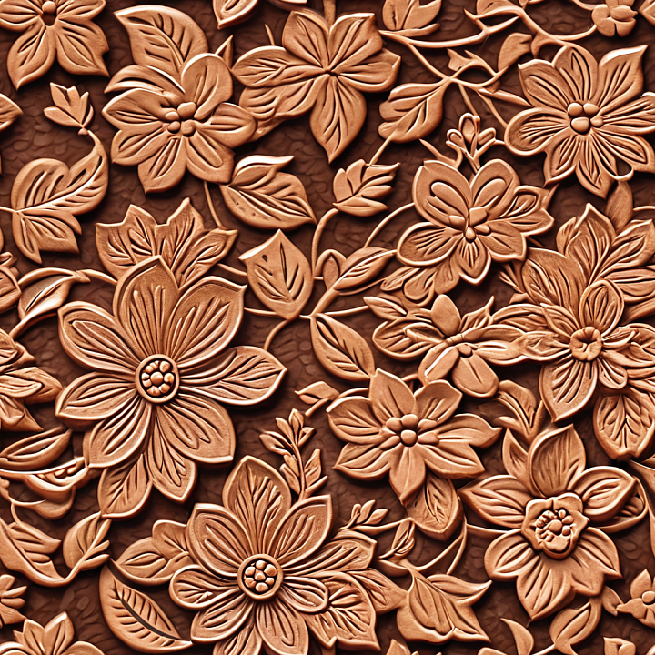 Embossed Floral Brown Leather with Raised Pattern seamless PBR texture preview