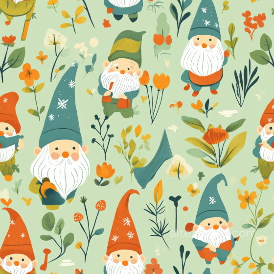 with Playful Easter Gnomes and Floral Motifs All Easter Digital paper texture preview