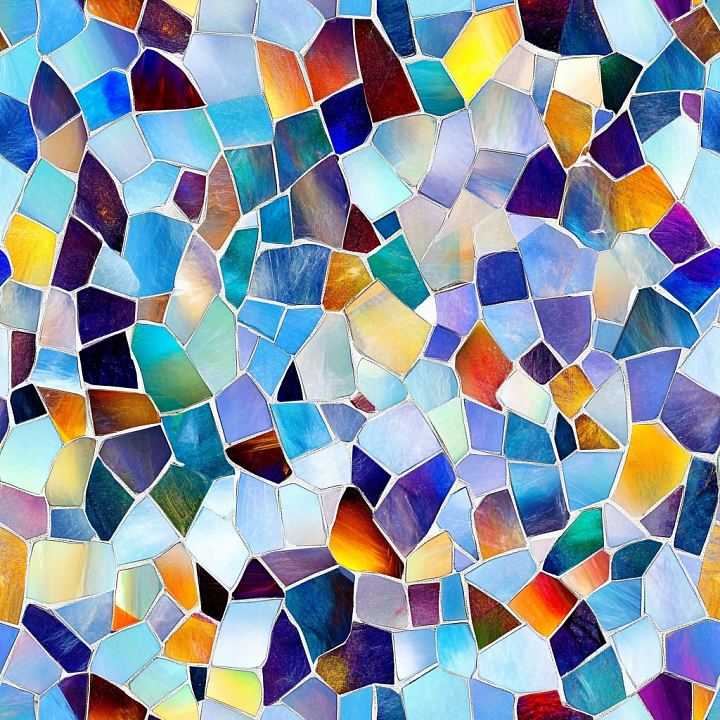 Colorful Stained Glass Mosaic With Irregular Chip Pattern seamless PBR texture preview