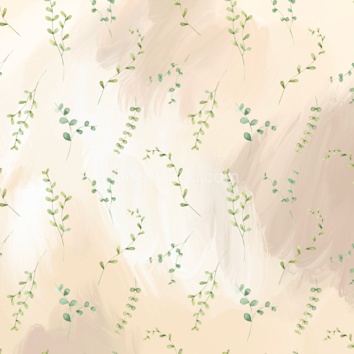 Seamless 3D PBR Watercolor Greenery Texture with Soft Beige Brush Strokes