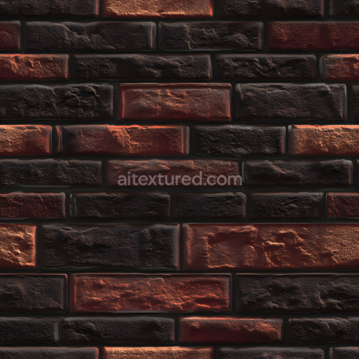 Seamless 3D PBR Dark Red and Black Cracked Brick Wall Texture