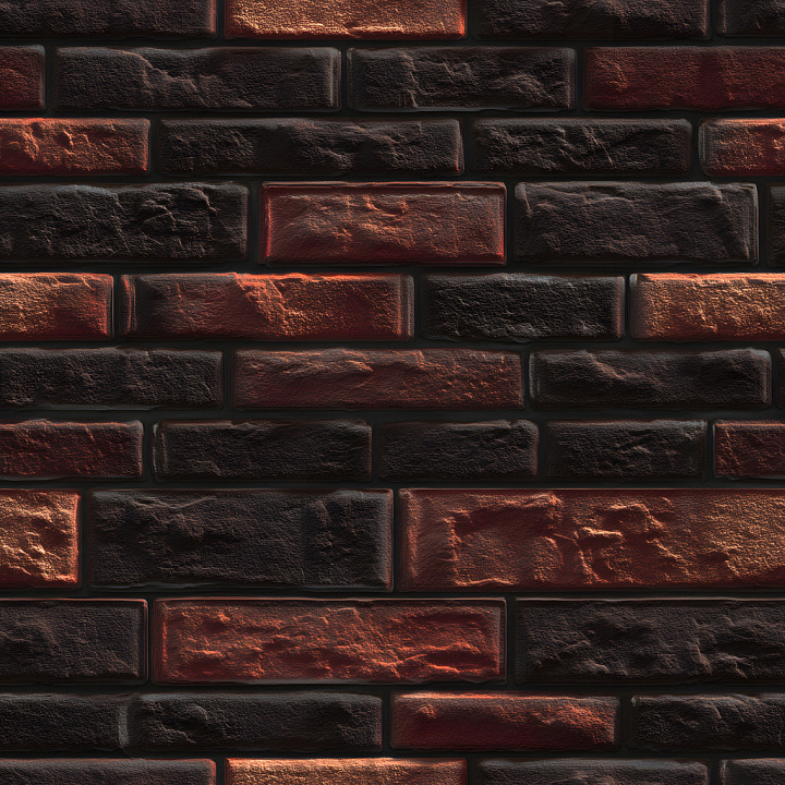 Dark Red and Black Cracked Brick Wall seamless PBR texture preview