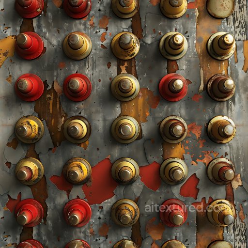 Rusted Metal Texture with Multi-Colored Paint Peeling and Corrosion seamless Cracked & Holes PBR texture