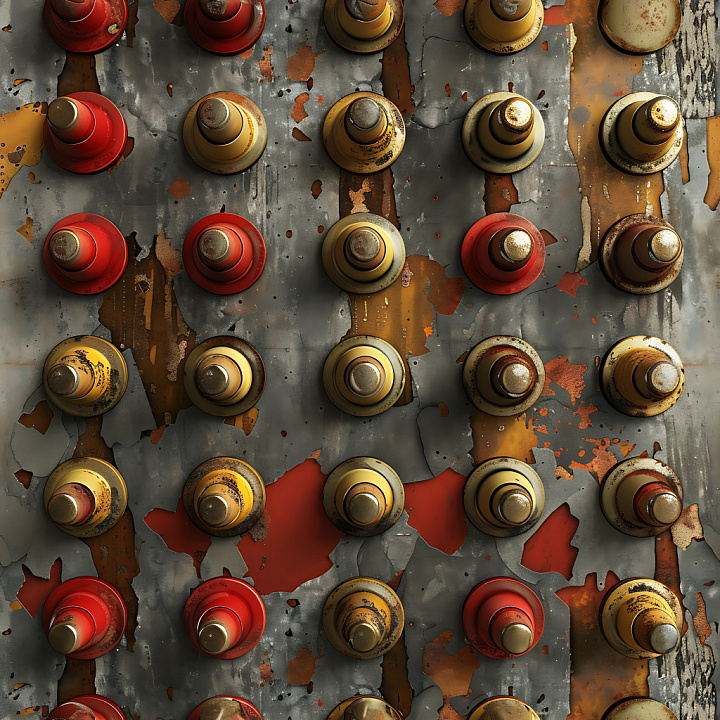 Rusted Metal with Multi-Colored Paint Peeling and Corrosion seamless PBR texture preview