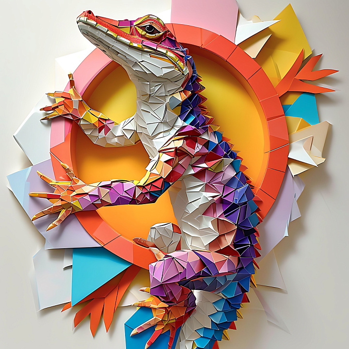 Animal of Colorful Origami-Inspired Caiman Lizard Skin Pattern seamless PBR texture preview