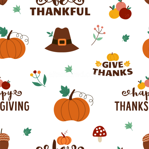 Seamless 3D PBR Texture Featuring Thanksgiving-Themed Pumpkins and Festive Icons