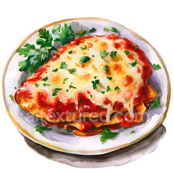 seamless Chicken Parmigiana Breakfast Plate Illustration with Fresh Herbs texture 8k free download PBR