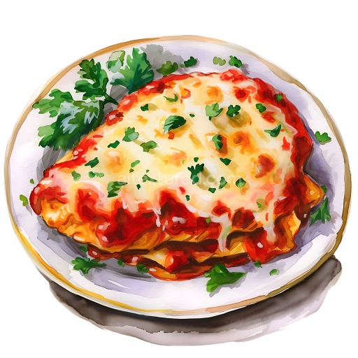 Chicken Parmigiana Breakfast Plate Illustration with Fresh Herbs