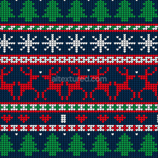 Seamless 3D PBR Texture of Knitted Christmas Sweater Pattern with Reindeer and Trees