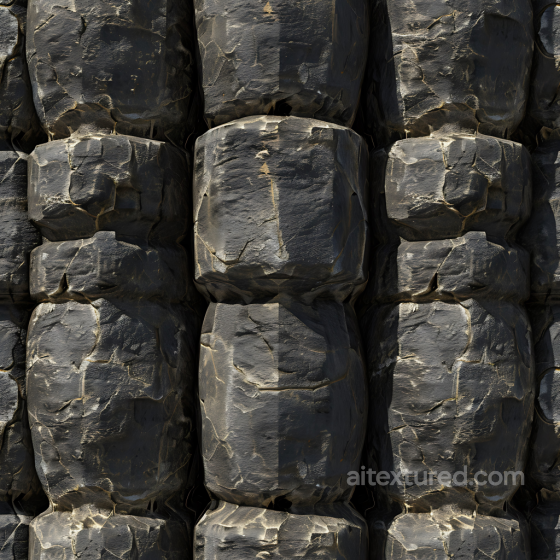 Basalt Rock Wall PBR Texture Featuring Rugged Blocky Stones with Cracks Stone texture preview