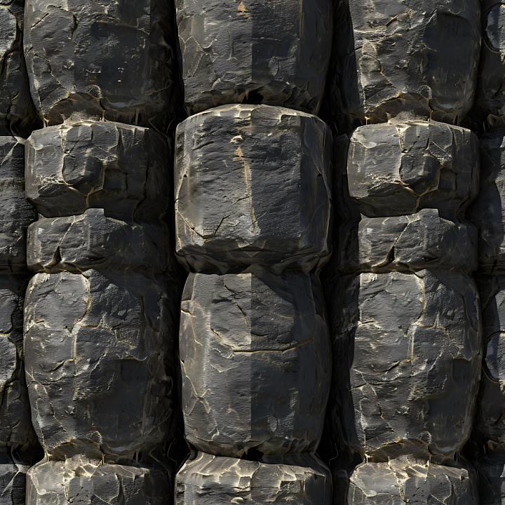 Basalt Rock Wall Featuring Rugged Blocky Stones with Cracks seamless PBR texture preview