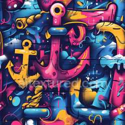 seamless Seamless 3D PBR Graffiti Texture Featuring Vibrant Anchors and Urban Wall Art texture 8k free download PBR