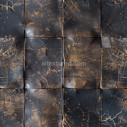 Seamless 3D PBR texture of distressed cracked black leather upholstery