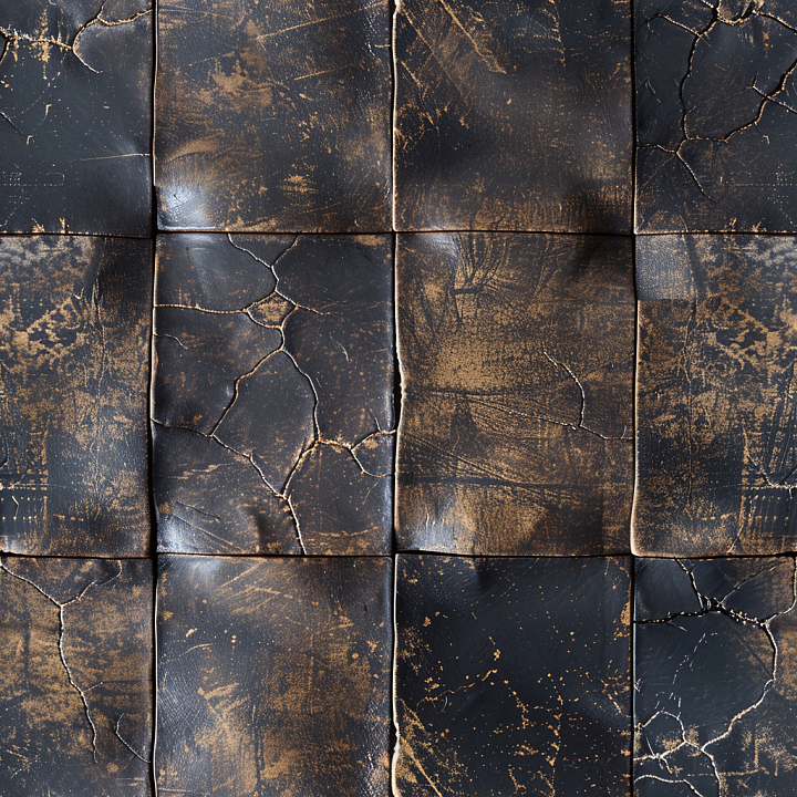 Of Distressed Cracked Black Leather Upholstery seamless PBR texture preview