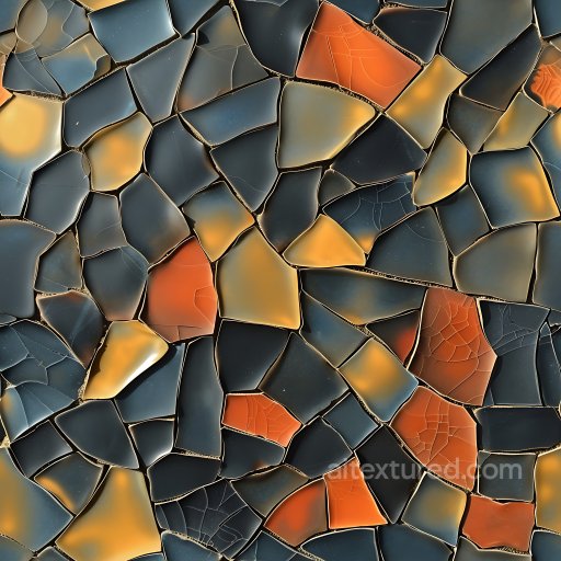 Cracked Ceramic Tile PBR Texture Featuring Dark, Orange & Yellow Fragmented Pattern seamless Cracked & Holes PBR texture
