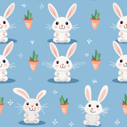 Seamless 3D PBR Texture of Cute Easter Bunny and Carrot Pattern on Blue Background