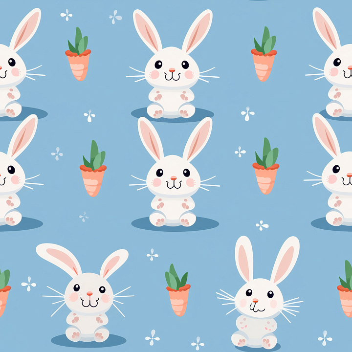 All Easter Digital paper of Cute Easter Bunny and Carrot Pattern on Blu… seamless PBR texture preview