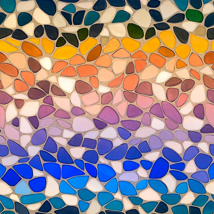 Mosaic of Irregular Multi-Color Ceramic Tiles with Matte Finish seamless PBR texture preview