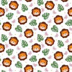 Pattern Bundle - Seamless 3D PBR Pattern Texture Featuring Cartoon Lion Faces and Tropical Leaves texture preview