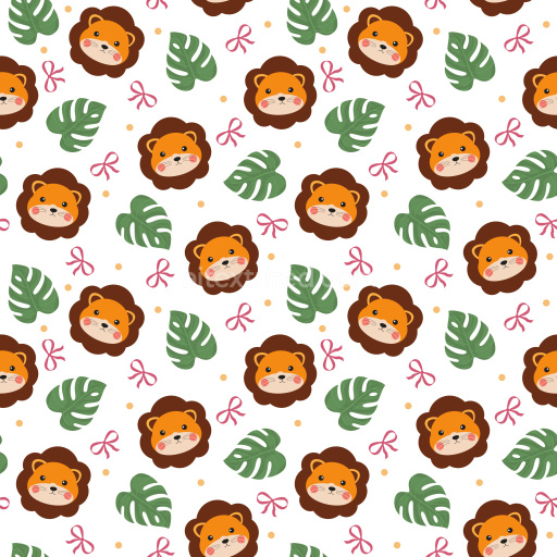 Pattern Bundle - Seamless 3D PBR Pattern Texture Featuring Cartoon Lion Faces and Tropical Leaves texture preview