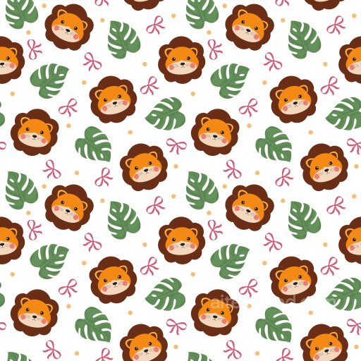 Pattern Texture Featuring Cartoon Lion Faces and Tropical Leaves seamless Pattern Bundle PBR texture