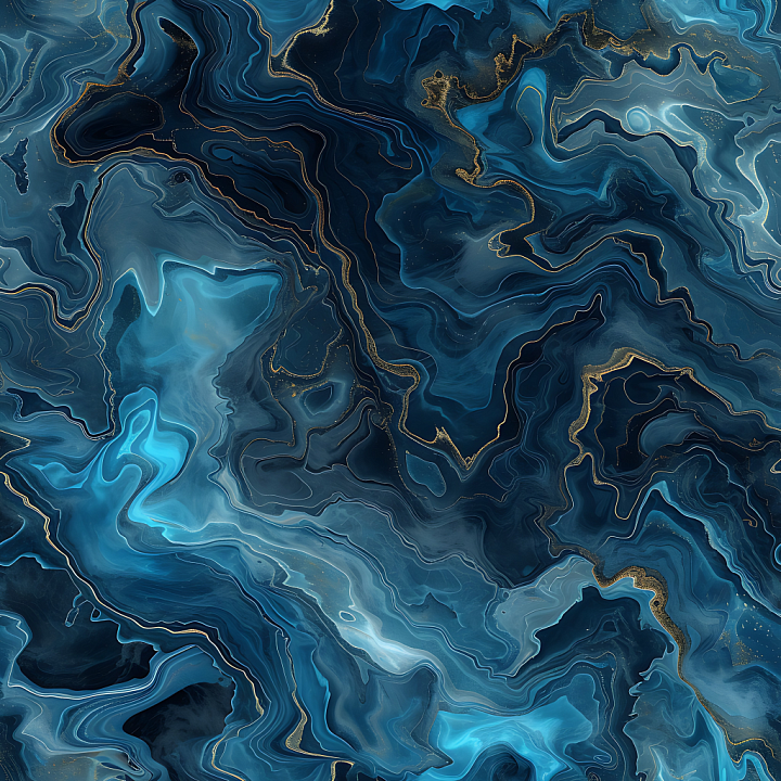Blue Marble with Gold Veining and Fluid Patterns seamless PBR texture preview