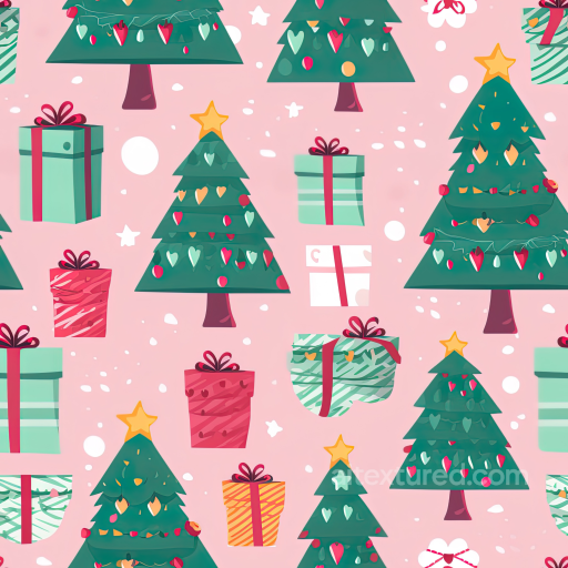 All Christmas Digital paper Texture of Festive Christmas Trees & Gifts on Pink seamless All Christmas Digital paper PBR texture