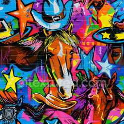 seamless Seamless 3D PBR Graffiti Wall Texture Featuring Vibrant Horses and Star Motifs texture 8k free download PBR