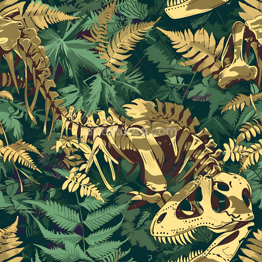 Seamless 3D Dinosaur Fossil Camouflage PBR Texture with Dense Jungle Foliage