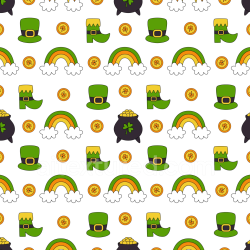 seamless Seamless 3D PBR St Patrick Cartoon Symbols Pattern Texture with Rainbows and Coins texture 8k free download PBR