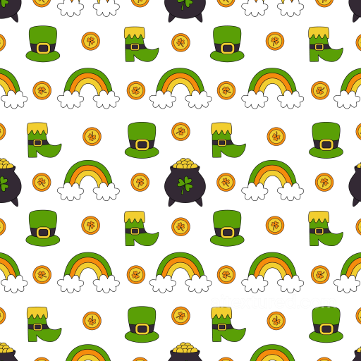St Patrick Cartoon Symbols Pattern Texture with Rainbows and Coins seamless St patrick digital paper bundle PBR texture