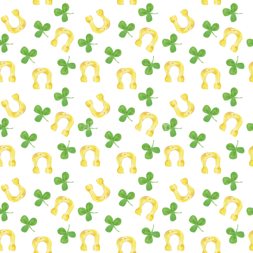 Seamless 3D PBR Texture Featuring Green Shamrocks and Yellow Horseshoes on White