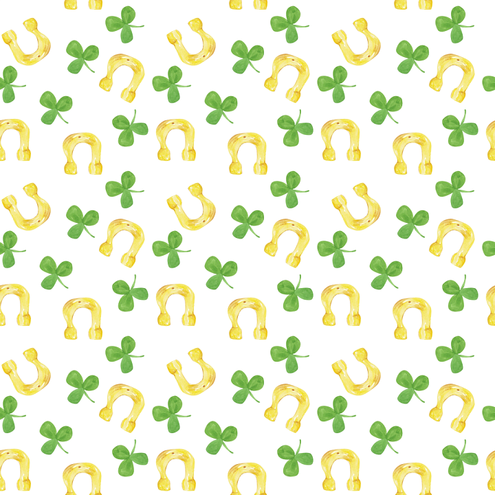 St Patrick Digital Paper Bundle of Yellow Horseshoes and Green Clovers… seamless PBR texture preview
