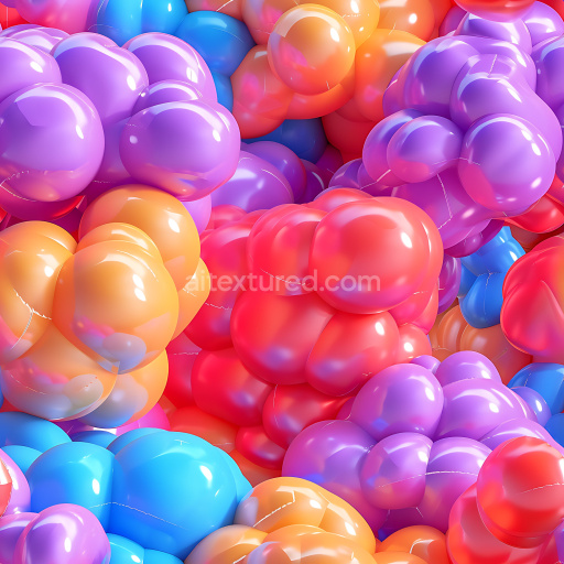 Seamless 3D Inflated PBR Texture Featuring Glossy Multicolor Blob Clusters