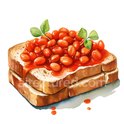 seamless Baked Beans on Toast Breakfast Illustration with Fresh Green Garnish texture 8k free download PBR