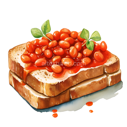 Baked Beans on Toast Breakfast Illustration with Fresh Green Garnish