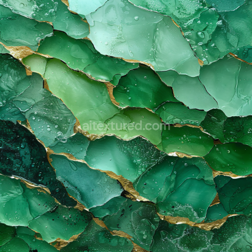 Seamless 3D Alcohol Ink PBR Texture Featuring Emerald Green Layers with Gold Veined Accents