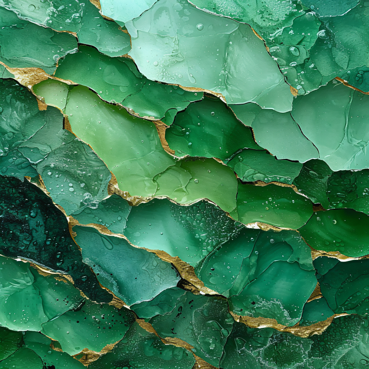 Alcohol Ink Featuring Emerald Green Layers with Gold Veined Accents seamless PBR texture preview