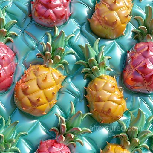 Inflated Vinyl Texture with Colorful Pineapple Patterns seamless Inflated PBR texture