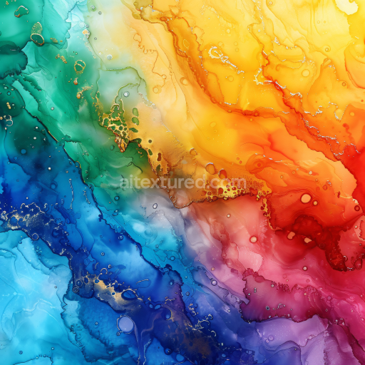 Seamless 3D Alcohol Ink PBR Texture Featuring Rainbow Fluid Waves and Gold Veins