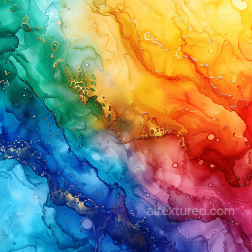 Alcohol Ink PBR Texture Featuring Rainbow Fluid Waves and Gold Veins seamless Alcohol ink PBR texture