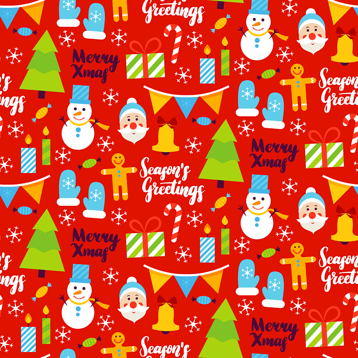 Christmas Digital Paper with Colorful Festive Motifs seamless PBR texture preview