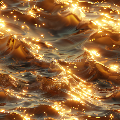 Seamless 3D PBR Texture of Glossy Wavy Surface with Warm Golden Highlights