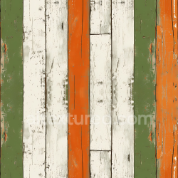 seamless Seamless 3D Rustic Painted Wood Planks PBR Texture with Distressed Green, Orange, and White Finish texture 8k free download PBR